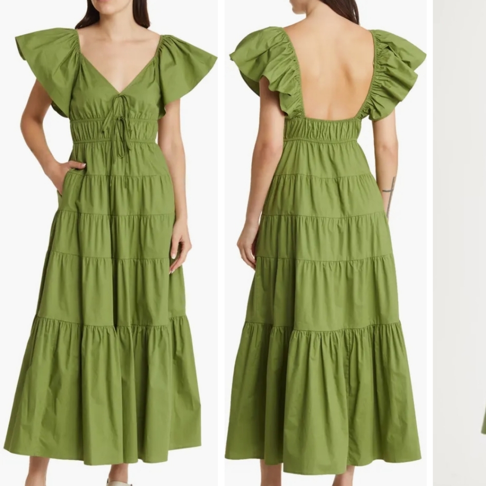 Flutter Sleeve Teired Stretche Cotton Maxi Dress